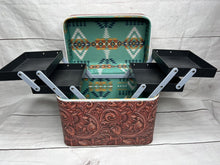 Load image into Gallery viewer, Tooled Leather Print & Turquoise ~ Makeup ~ Case