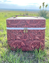 Load image into Gallery viewer, Tooled Leather Print & Turquoise ~ Makeup ~ Case