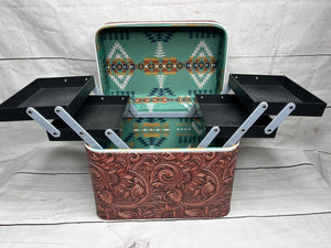 Tooled Leather Print & Turquoise ~ Makeup ~ Case