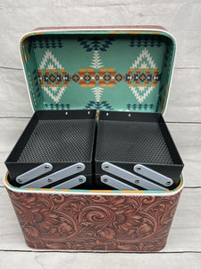 Tooled Leather Print & Turquoise ~ Makeup ~ Case