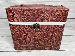 Tooled Leather Print & Turquoise ~ Makeup ~ Case