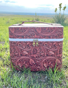 Tooled Leather Print & Turquoise ~ Makeup ~ Case