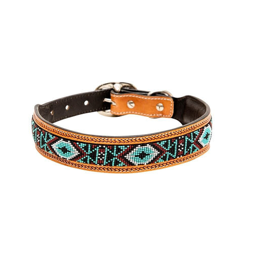 MYRA ~ Tooled ~ Leather ~ Beaded ~ Dog ~ Collar