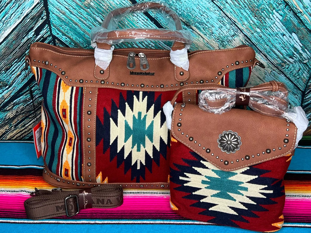 Montana West ~ Brown ~ Aztec ~ Duffle ~ Crossbody ~ Bag ~ Set