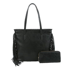 Load image into Gallery viewer, Black ~ Fringe ~ Tote ~ Bag ~ Set