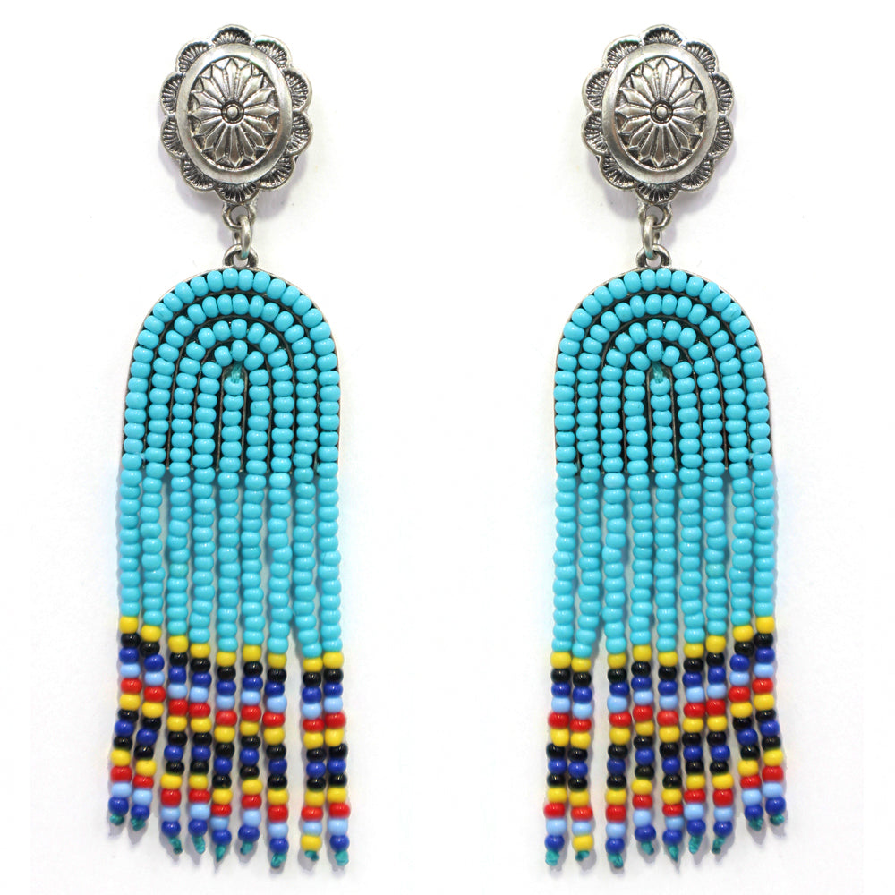 Turquoise Seed Bead Tassel Earrings