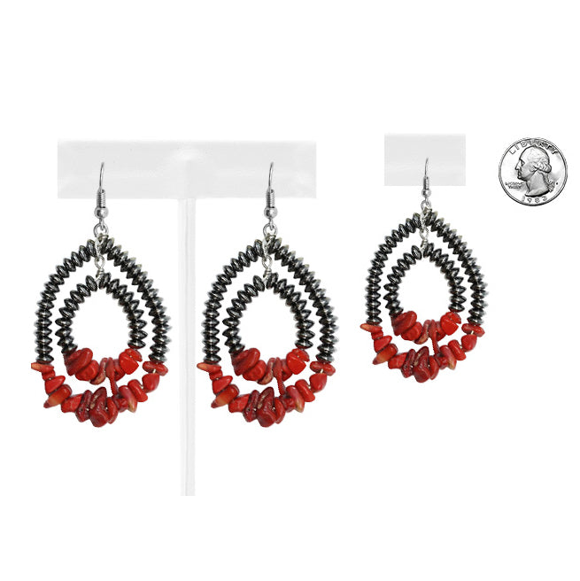 Silver Beaded & Coral Earrings