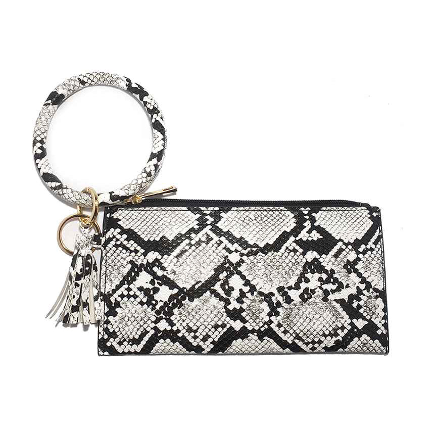 Snake Faux Leather Bag W/ Bangle Tassel Key Ring