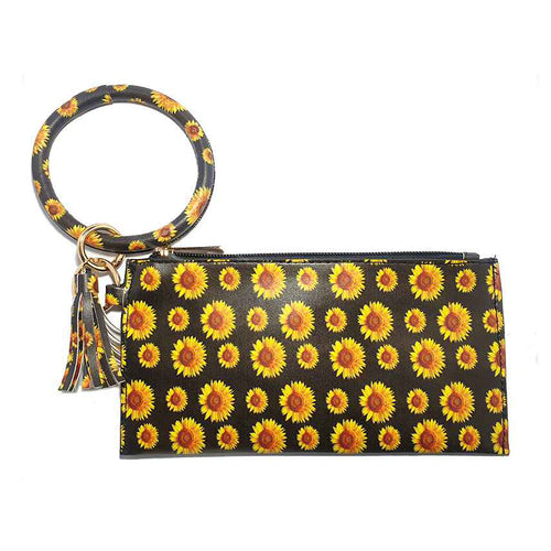 Sunflower Faux Leather Bag W/ Bangle Tassel Key Ring