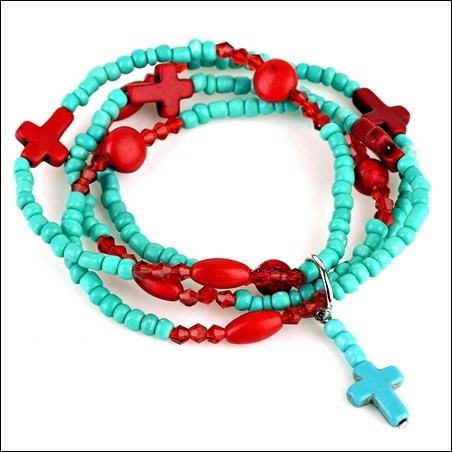 Faux Turquoise & Coral Stretch Stack Bracelet