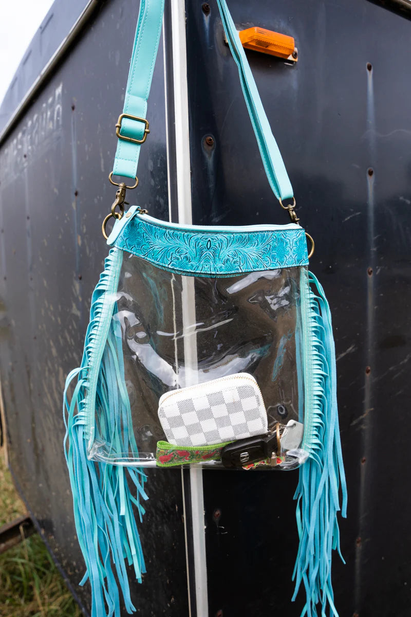 Clear ~ Turquoise ~ Crossbody ~ Fringe ~ Bag