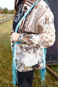 Clear ~ Turquoise ~ Crossbody ~ Fringe ~ Bag