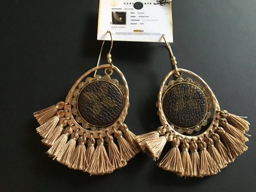 LV Upcycled Tassel Drop Earrings