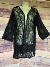 Load image into Gallery viewer, Long Sleeve Black Lace Kimono (OS)