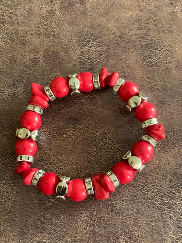 Red Mixed Stone Stretch Bracelet