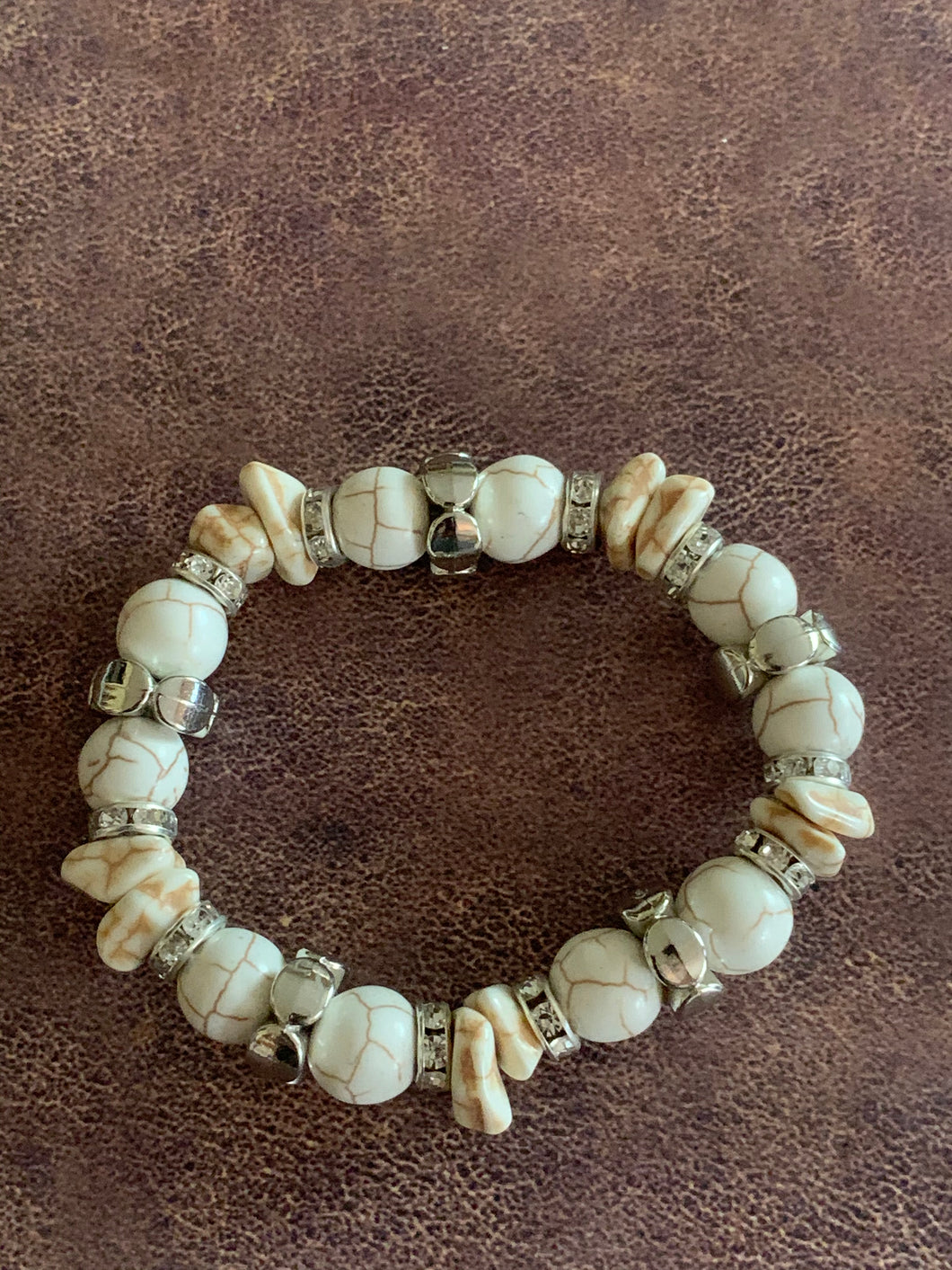 White Mixed Stone Stretch Bracelet