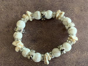 White Mixed Stone Stretch Bracelet