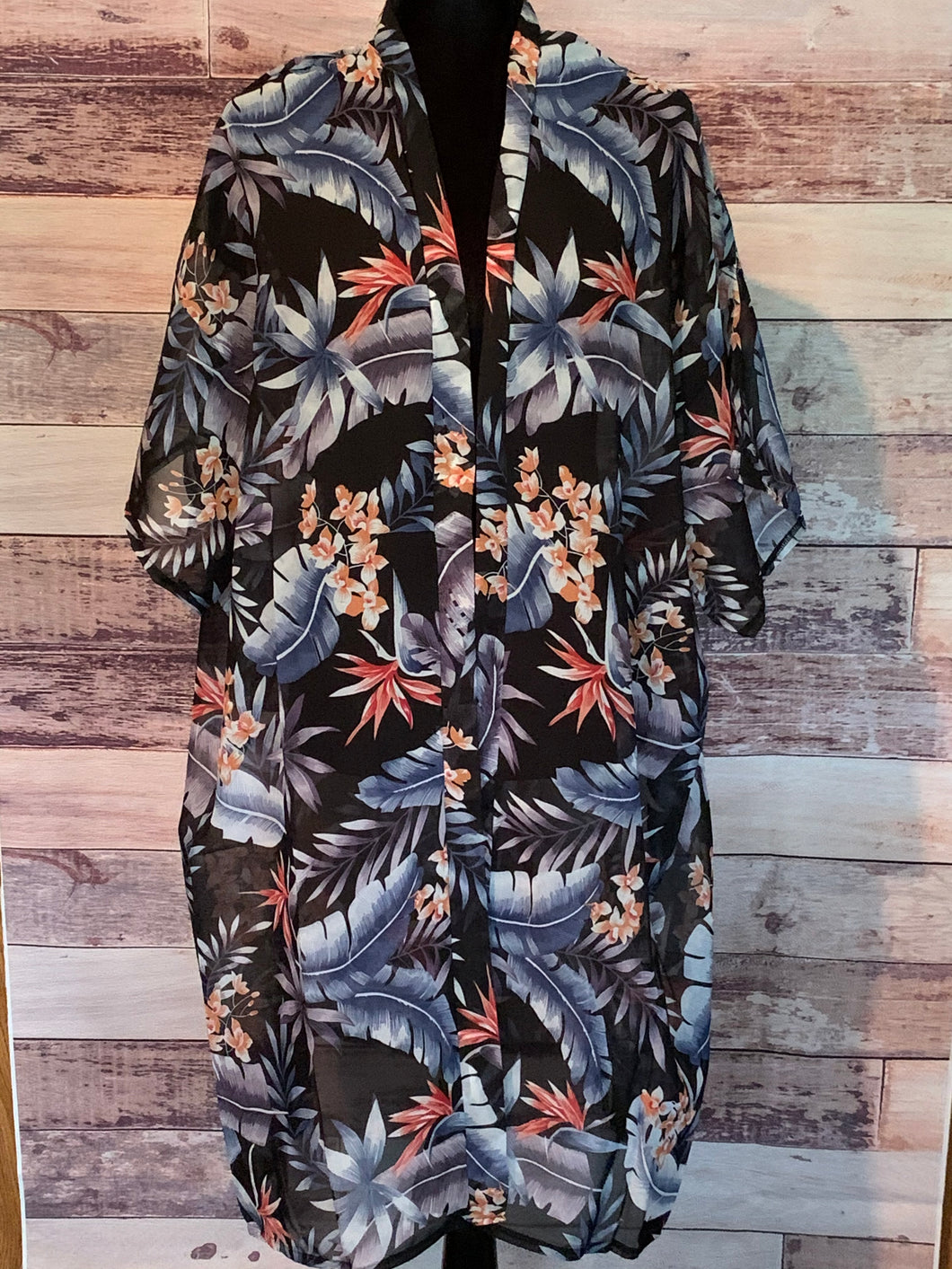 Sheer 3/4 Sleeve Print Kimono