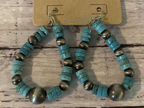 Silver & Turquoise Faux Navajo Pearl Earrings