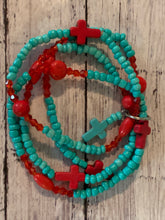 Load image into Gallery viewer, Faux Turquoise &amp; Coral Stretch Stack Bracelet