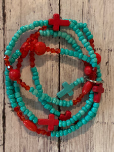 Faux Turquoise & Coral Stretch Stack Bracelet