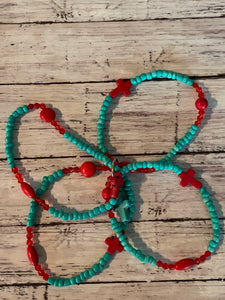 Faux Turquoise & Coral Stretch Stack Bracelet