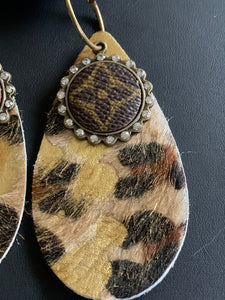 LV Upcycled Leopard Hair-On Leather Earrings