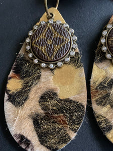 LV Upcycled Leopard Hair-On Leather Earrings