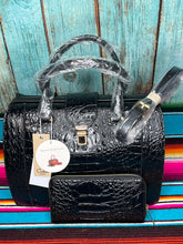 Load image into Gallery viewer, Black ~ Croc ~ Vegan Leather ~ Doctor&#39;s ~ Handbag ~ Set