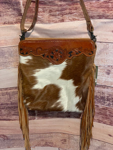 Myra ~ Brown & White ~ Hair-On-Hide ~ Leather ~ Fringe ~Bag