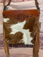 Load image into Gallery viewer, Myra ~ Brown &amp; White ~ Hair-On-Hide ~ Leather ~ Fringe ~Bag