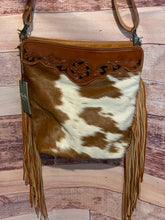 Load image into Gallery viewer, Myra ~ Brown &amp; White ~ Hair-On-Hide ~ Leather ~ Fringe ~Bag