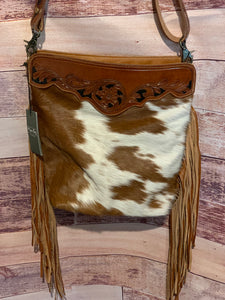 Myra ~ Brown & White ~ Hair-On-Hide ~ Leather ~ Fringe ~Bag