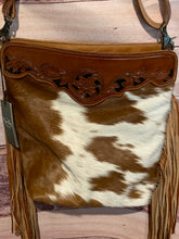 Load image into Gallery viewer, Myra ~ Brown &amp; White ~ Hair-On-Hide ~ Leather ~ Fringe ~Bag