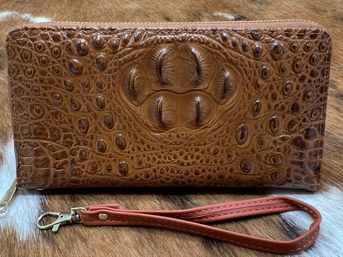 Brown~ Croc ~ Wristlet ~ Wallet