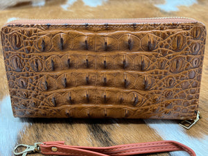 Brown~ Croc ~ Wristlet ~ Wallet