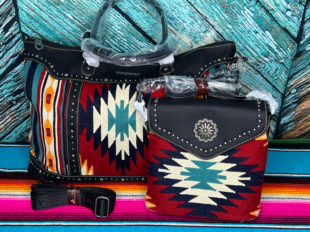 Montana West ~ Black ~ Aztec ~ Duffle ~ Crossbody ~ Bag ~ Set