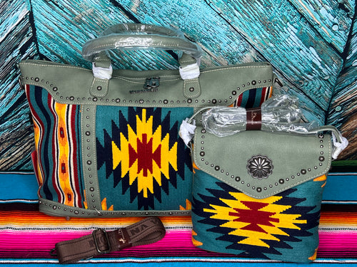 Montana West ~ Green ~ Aztec ~ Duffle ~ Crossbody ~ Bag ~ Set