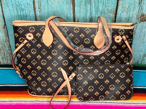 Brown ~ Monogram ~ Inspired ~ Tote ~ Set