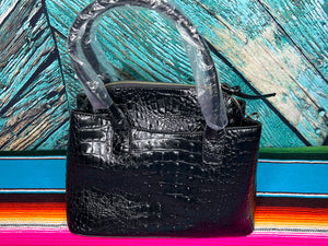 Black ~ Croc ~ Vegan ~ Leather ~ Bag ~ Set