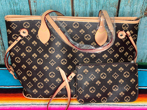 Brown ~ Monogram ~ Inspired ~ Tote ~ Set