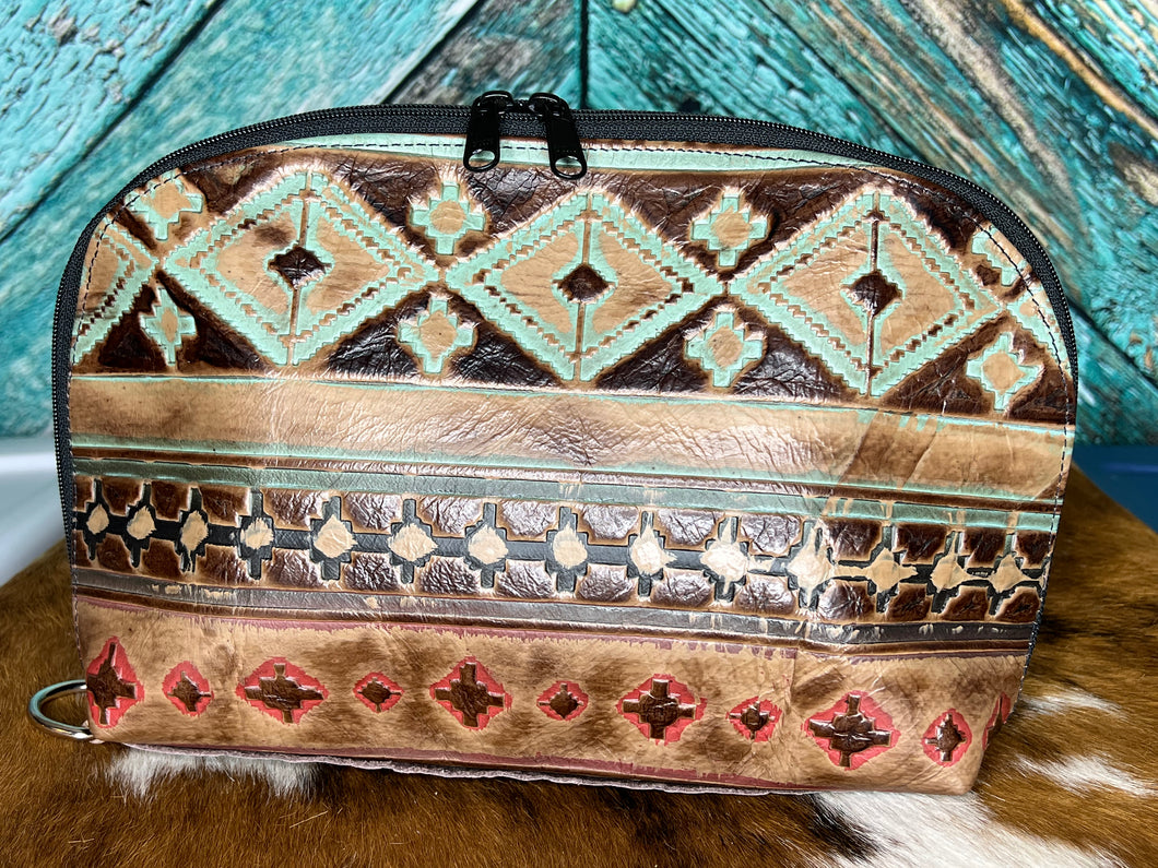 Turquoise ~ Embossed ~ Leather ~ Makeup ~ Bag