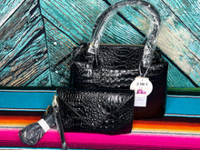 Load image into Gallery viewer, Black ~ Croc ~ Vegan ~ Leather ~ Bag ~ Set