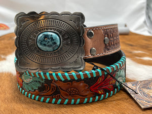 MYRA ~ Tooled ~ Leather ~ Turquoise ~ Belt