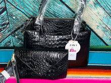 Load image into Gallery viewer, Black ~ Croc ~ Vegan ~ Leather ~ Bag ~ Set