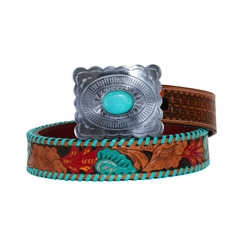 MYRA ~ Tooled ~ Leather ~ Turquoise ~ Belt